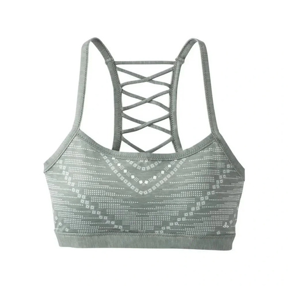 PrAna Green Geometric Print Lattice Back Isaline Sports Bra Size Medium - Picture 1 of 4